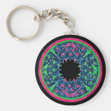 Victorian graphic, black background pink outline keychain
