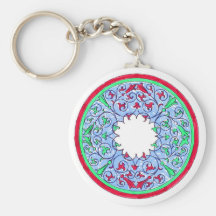 Victorian graphic circle red and blue keychain