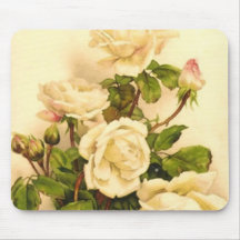 Victorian Ivory Rose Painting Mouse Pad