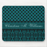 Victorian Lace Black Teal Damask Polka Dot Pattern Mousepad
