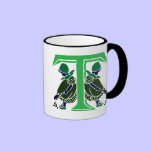 Victorian letter T with 2 cute little girls dark mugs