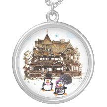 Victorian Penguins at Home Necklace
