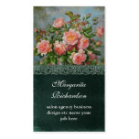 victorian pink damask roses blue business cards