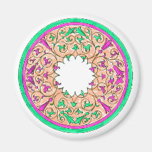 Victorian round graphic pink and green colorized fridge magnet