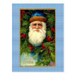 Victorian Santa on Plaid Postcard