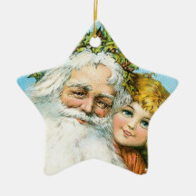 Victorian Santa with Girl Ornament