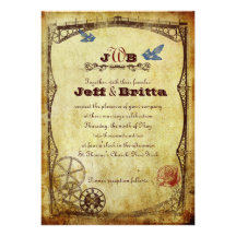 Victorian Steampunk Wedding Custom Announcements
