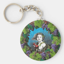 Victorian style boy in grape wreath keychains