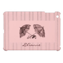 victorian umbrellas on pink stripe background cover for the iPad mini