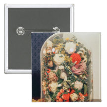 Victorian woollen flowers in a glass case button