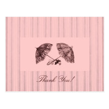Victotian umbrellas on pink stripe postcard