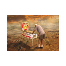 Vieil homme jouant le flipper dans l'art surréalis impressions sur toile