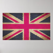 Vieil Union Jack dans l'affiche/copie roses de dra