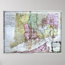 Vieille carte 1766 du Connecticut Posters