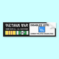VIETNAM WAR - DISABLED VET - COMBAT RELATED bumper stickers