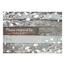 Vieux bois RSVP avec l'enveloppe--blanc Invitations Personnalisées