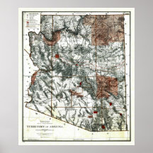 Vieux territoire 1887 de carte de l'Arizona Posters