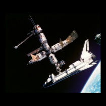 View from Soyuz of Atlantis docked with Mir posters