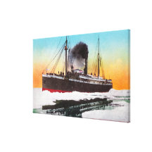 View of a Steamer in an Ice Jam Stretched Canvas Prints