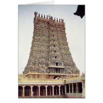 View of the carved exterior of the south gopuram greeting card