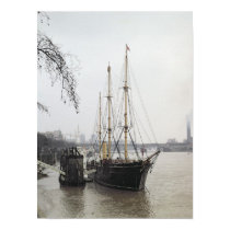 View of the River Thames with RRS Discovery posters