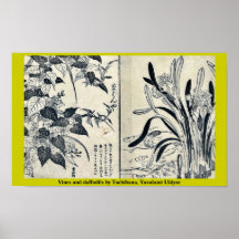 Vignes et jonquilles par Tachibana, Yasukuni Ukiyo Affiche