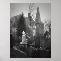 Village Church and Cemetery Poster