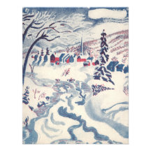 Village vintage de Noël d'hiver avec des arbres, n Invitations Personnalisées