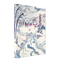 Village vintage de Noël d'hiver avec des arbres, n Toile Tendue