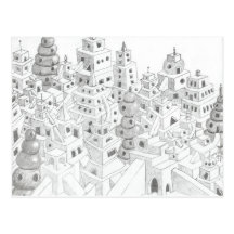 Ville dessinée par crayon cartes postales