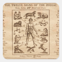 Vintage 12 Signs of the Zodiac Square Stickers