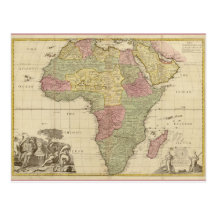 Vintage 1725 Africa Map Postcards