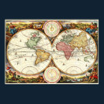 Vintage 1730 World Map Poster posters