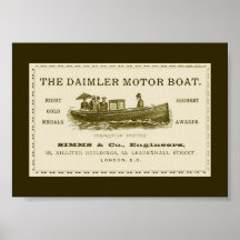 Vintage 1893 DAIMLER MOTOR BOAT AD Poster