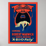 ~ vintage 1917 d'affiche de film de ~ de la folie 