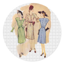 Vintage 1940s Fashion Round Stickers