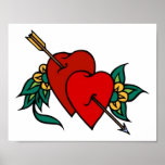 Vintage 2 Hearts Tattoo Art posters