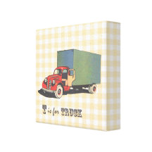 Vintage 40s truck on gingham gallery wrap canvas