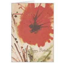 Vintage Abstract Red Flower Birthday Greeting Card
