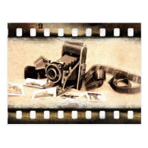 Vintage, accordion-style, folding camera postcard
