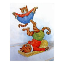 Vintage Acrobat Cats Postcard