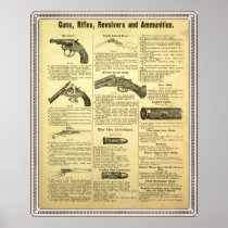 Vintage ad guns, rifles, revolvers and ammunition posters