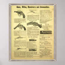 Vintage ad guns, rifles, revolvers and ammunition posters