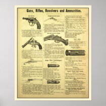 Vintage ad guns, rifles, revolvers and ammunition print