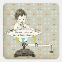 Vintage Adorable Baby Shower Square Stickers