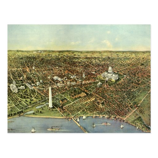 Vintage Aerial Antique City Map of Washington DC Post Cards