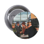 Vintage Airline Ticket Counter with Passengers Pinback Buttons