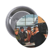 Vintage Airline Ticket Counter with Passengers Pinback Buttons