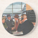 Vintage Airline Ticket Counter with Passengers Beverage Coasters