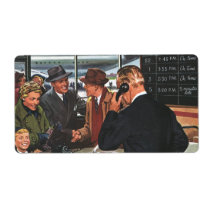 Vintage Airline Ticket Counter with Passengers Custom Shipping Labels